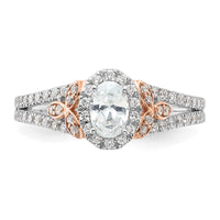 14k Two-tone 3/4ct Lab Grown Diamond VS/SI+ G+ Comp Oval Halo Eng Ring
