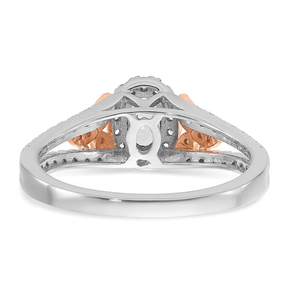 14k Two-tone 3/4ct Lab Grown Diamond VS/SI+ G+ Comp Oval Halo Eng Ring