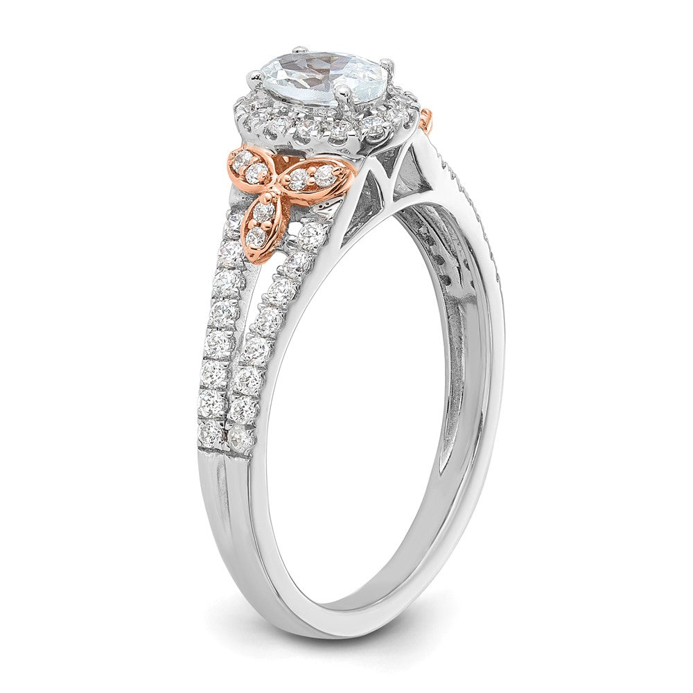 14k Two-tone 3/4ct Lab Grown Diamond VS/SI+ G+ Comp Oval Halo Eng Ring