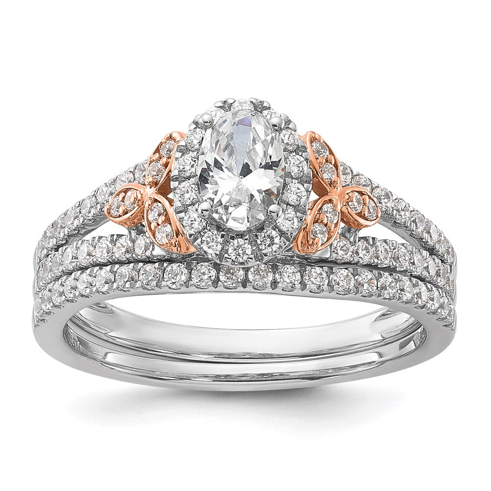 14k Two-tone 3/4ct Lab Grown Diamond VS/SI+ G+ Comp Oval Halo Eng Ring