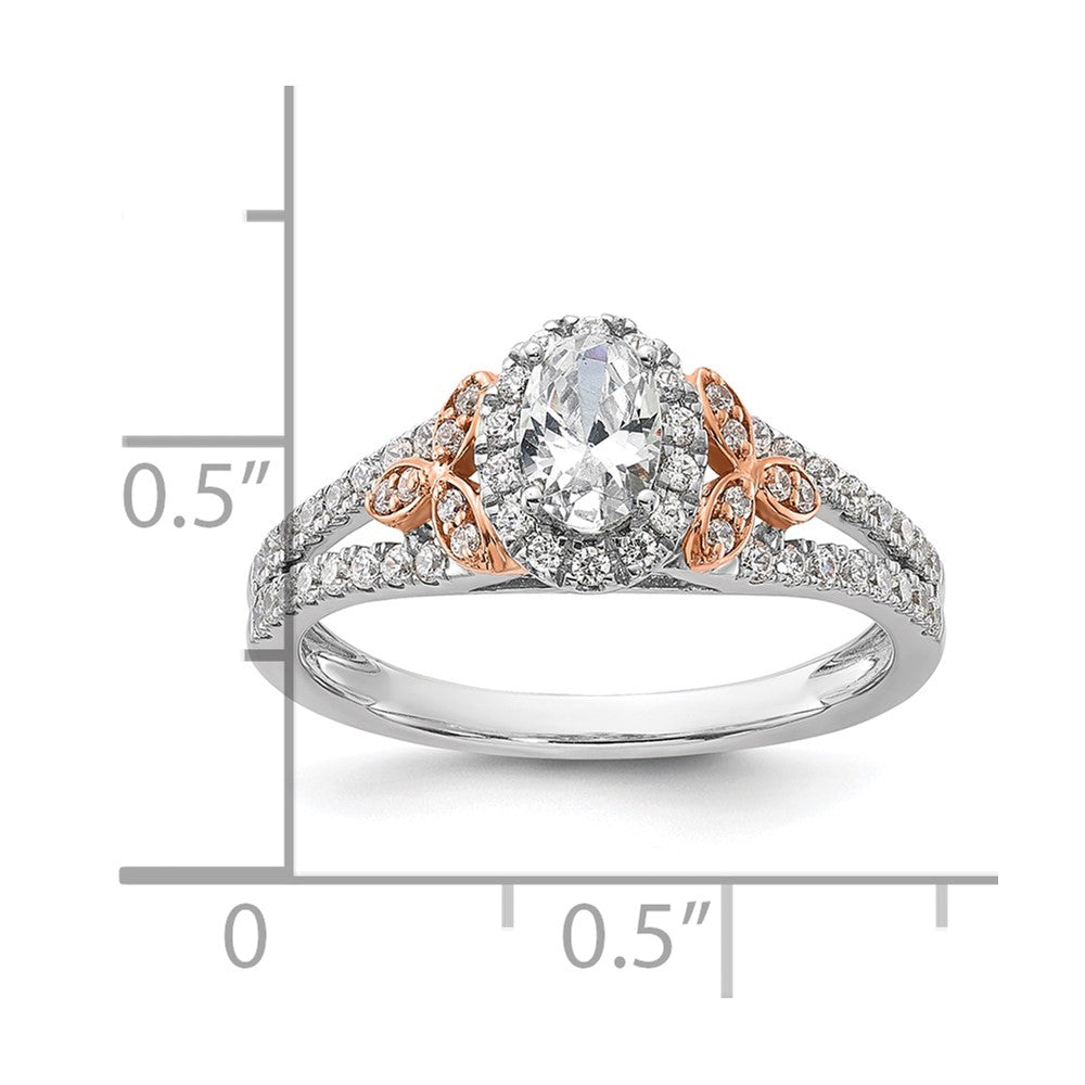 14k Two-tone 3/4ct Lab Grown Diamond VS/SI+ G+ Comp Oval Halo Eng Ring