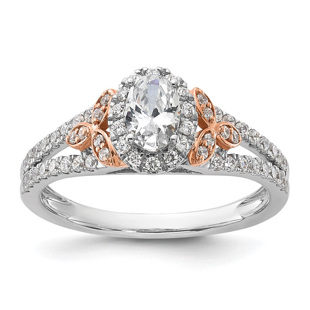 14k Two-tone 3/4ct Lab Grown Diamond VS/SI+ G+ Comp Oval Halo Eng Ring