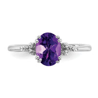 Sterling Silver Rhodium-plated Amethyst and Diamond Ring