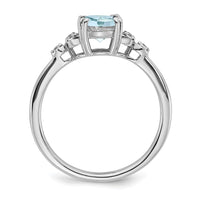 Sterling Silver Rhodium-plated Aquamarine and Diamond Ring