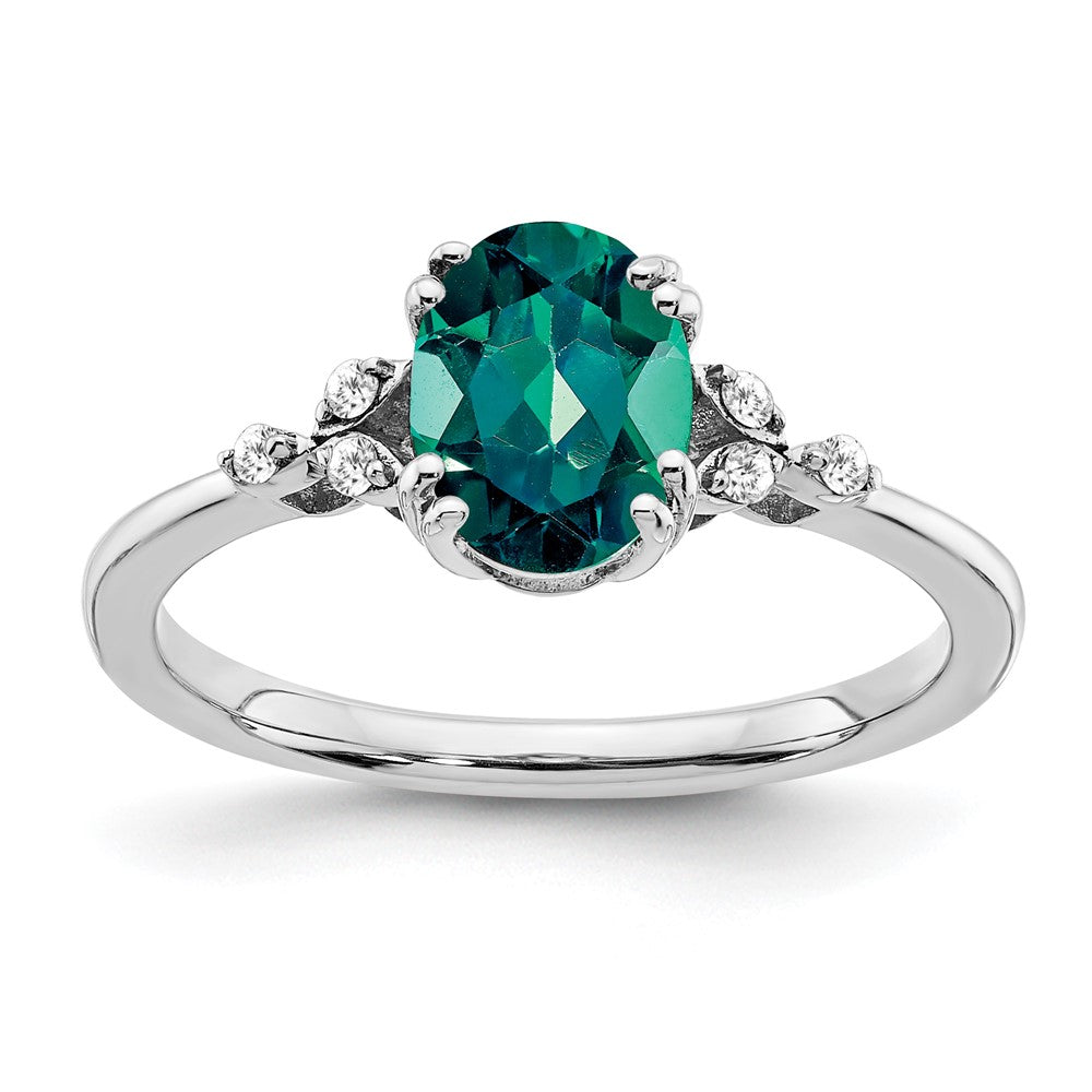 Sterling Silver Rhodium-plated Created Alexandrite and Diamond Ring