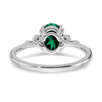Sterling Silver Rhodium-plated Created Emerald and Diamond Ring