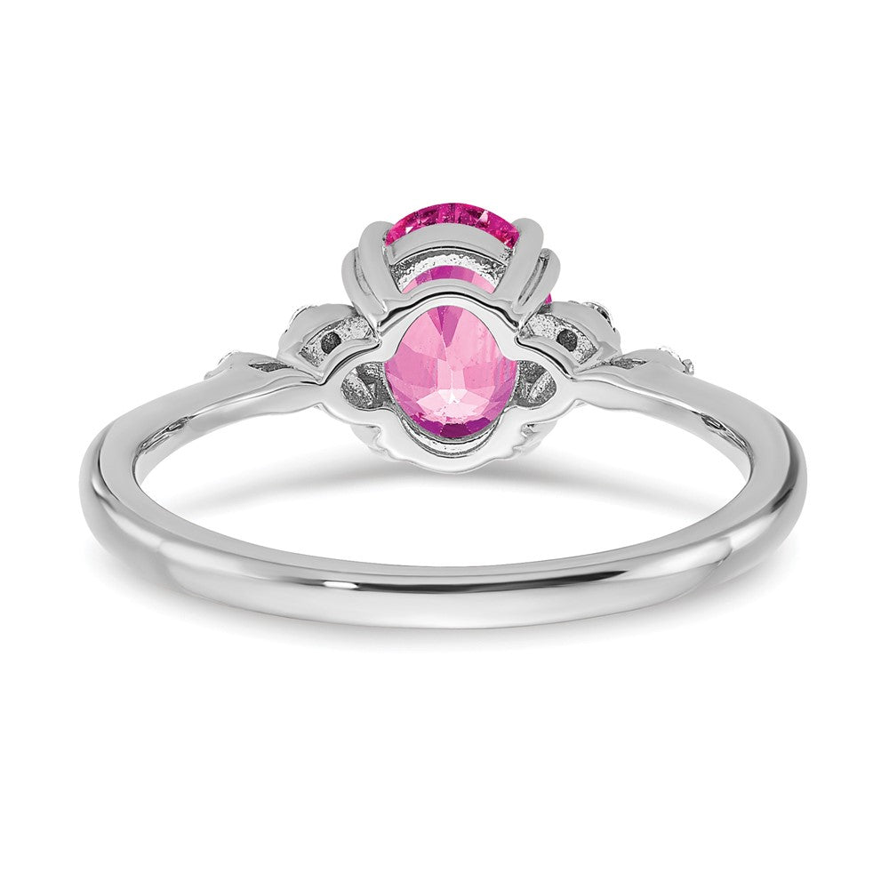 Sterling Silver Rhodium-plated Created Pink Sapphire/Diamond Ring