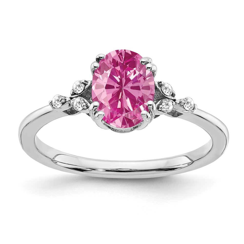 Sterling Silver Rhodium-plated Created Pink Sapphire/Diamond Ring