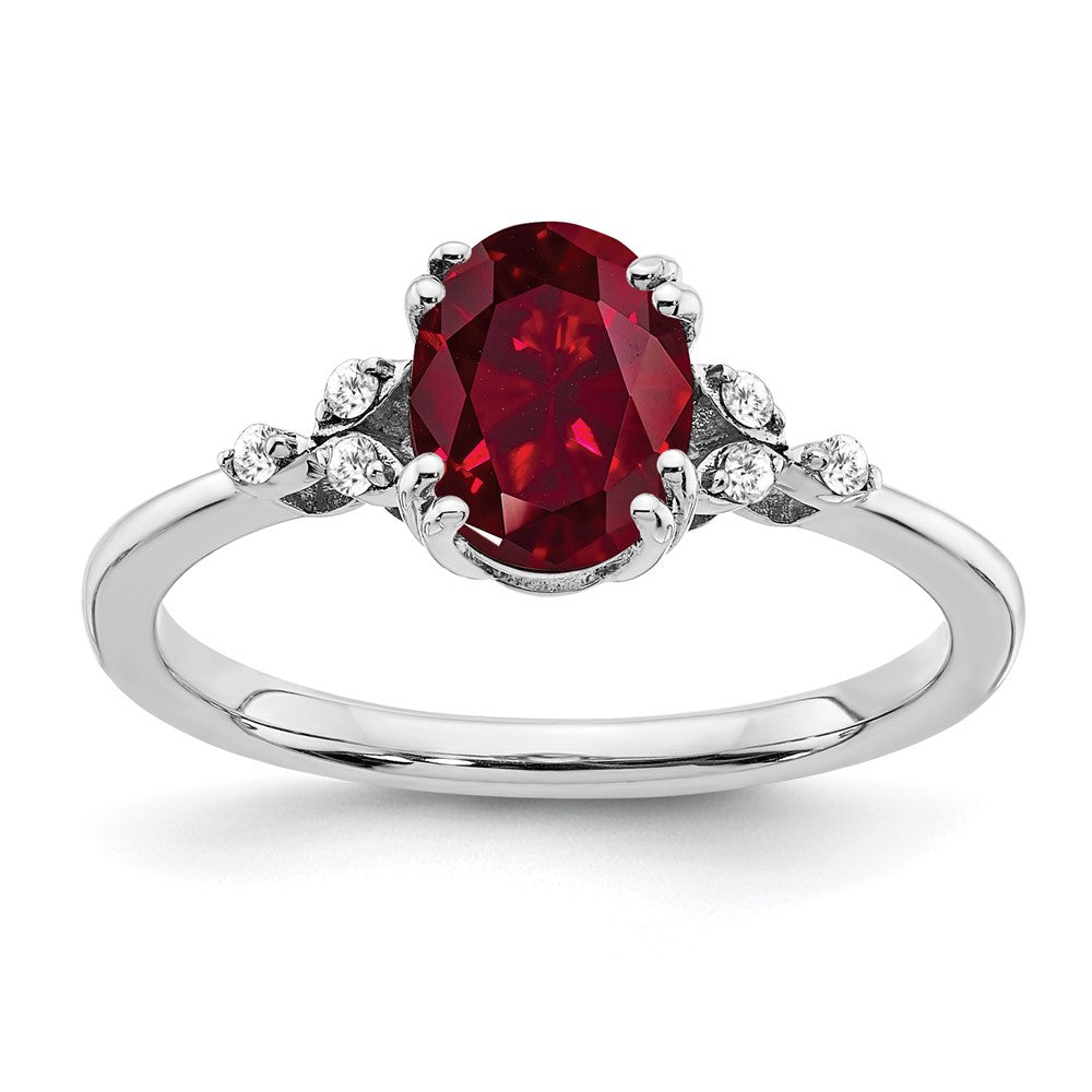 Sterling Silver Rhodium-plated Created Ruby and Diamond Ring
