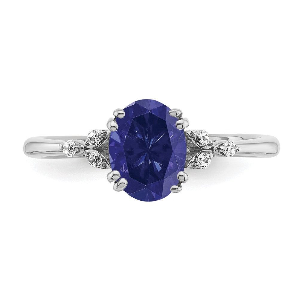 Sterling Silver Rhodium-plated Created Sapphire and Diamond Ring