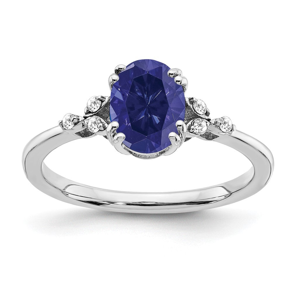 Sterling Silver Rhodium-plated Created Sapphire and Diamond Ring