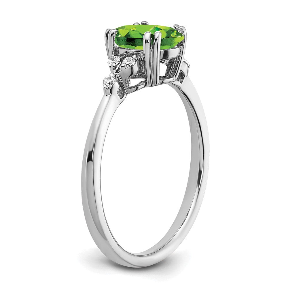 Sterling Silver Rhodium-plated Peridot and Diamond Ring