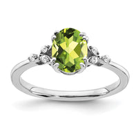 Sterling Silver Rhodium-plated Peridot and Diamond Ring