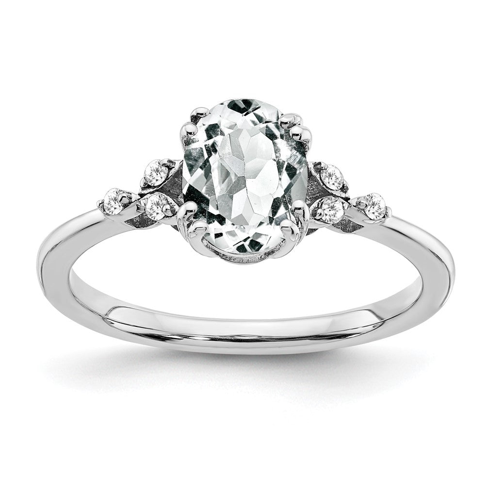 Sterling Silver Rhodium-plated White Topaz and Diamond Ring