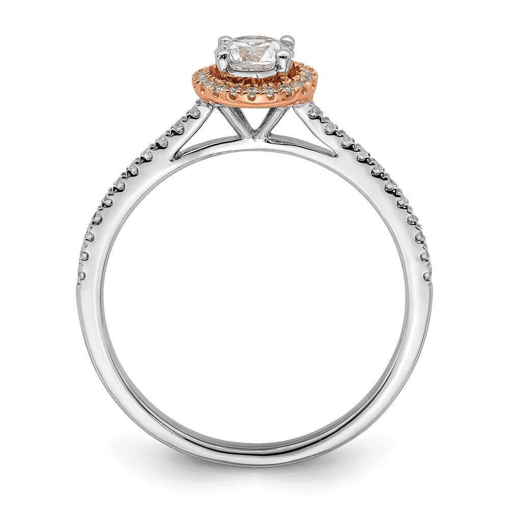 14k Two-tone 1/2 ct Lab Grown Diamond VS/SI+ G+ Round Comp Halo Eng Ring