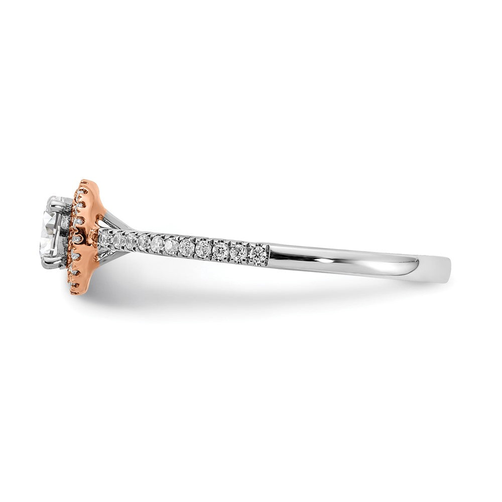 10k Two-Tone 1/2 ct Lab Grown Diamond VS/SI+ G+ Round Comp Halo Eng Ring