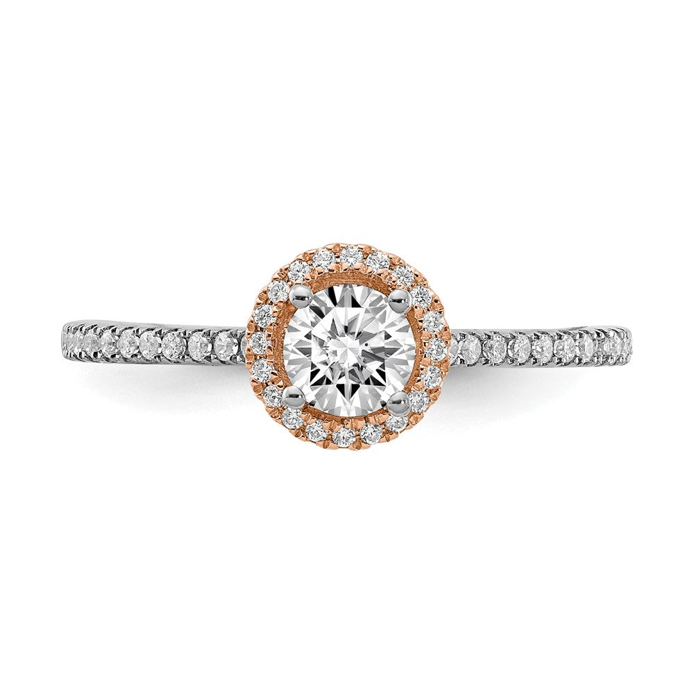 10k Two-Tone 1/2 ct Lab Grown Diamond VS/SI+ G+ Round Comp Halo Eng Ring
