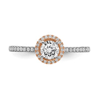 14k Two-tone 1/2 ct Lab Grown Diamond VS/SI+ G+ Round Comp Halo Eng Ring