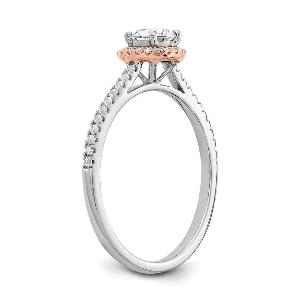 10k Two-Tone 1/2 ct Lab Grown Diamond VS/SI+ G+ Round Comp Halo Eng Ring