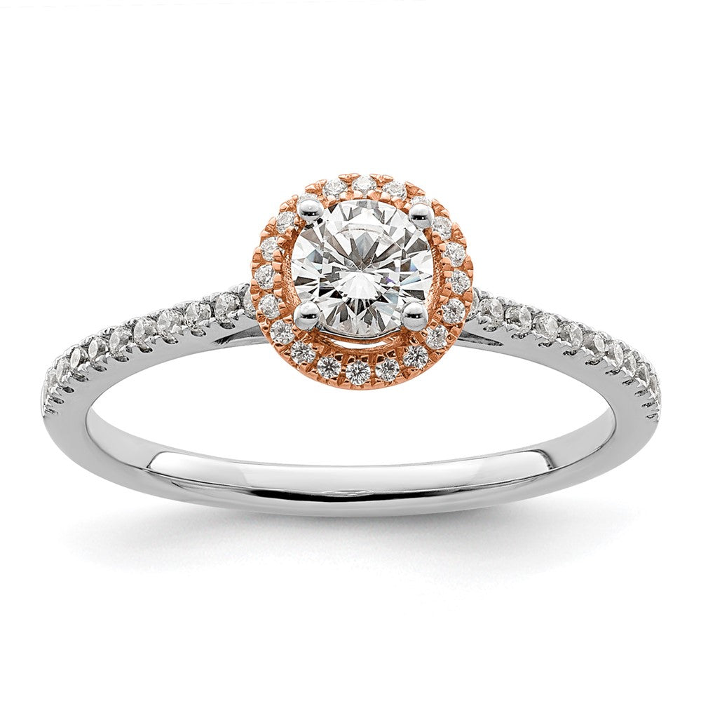 14k Two-tone 1/2 ct Lab Grown Diamond VS/SI+ G+ Round Comp Halo Eng Ring