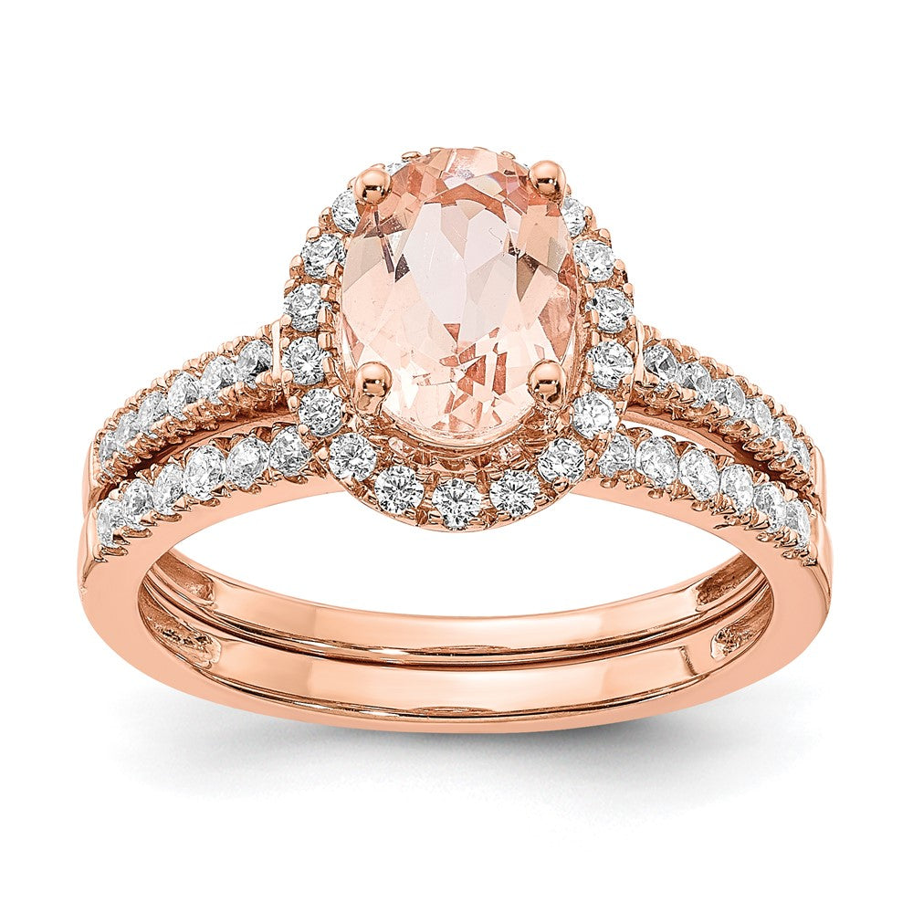 14kr 1/3 ct Lab Grown Diamond VS/SI+ G+ & Morganite Halo Engagement Ring