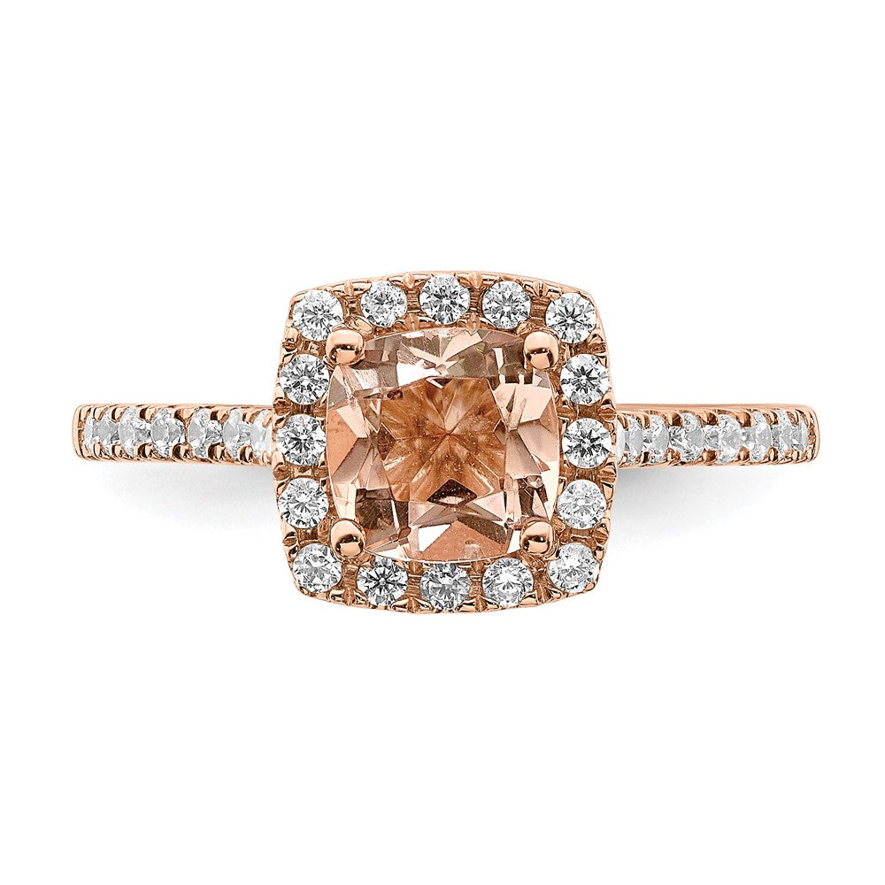 14kr 1/4 ct Lab Grown Diamond VS/SI+ G+ & Morganite Halo Engagement Ring