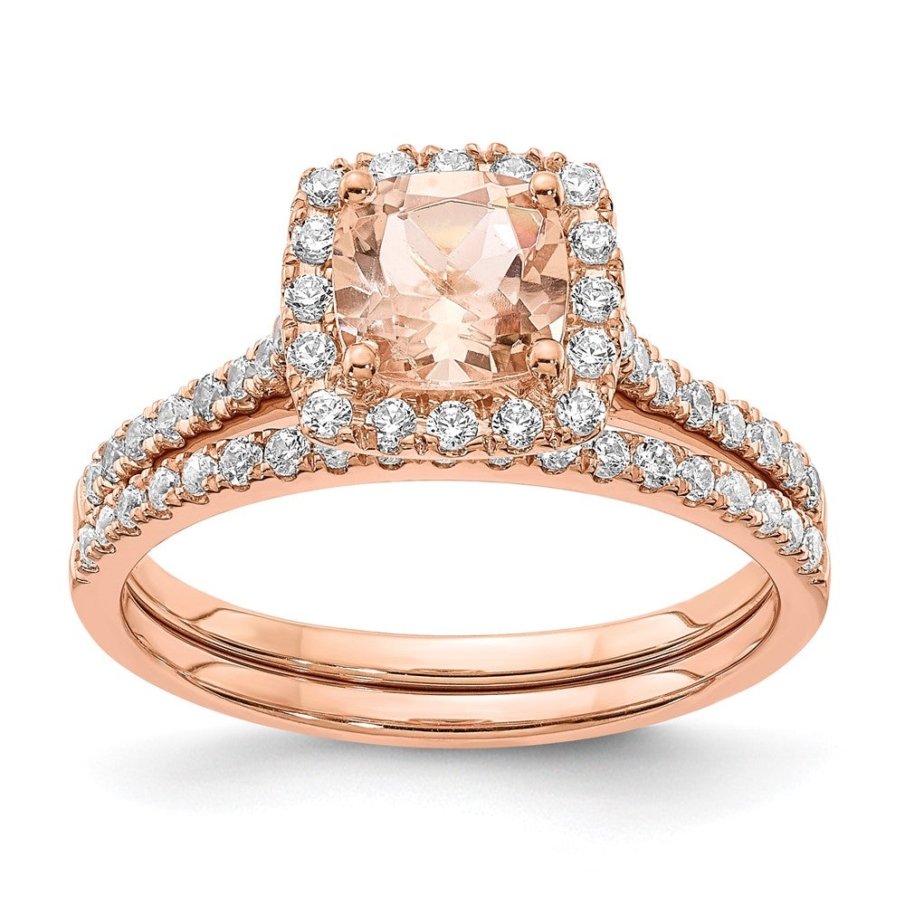 14kr 1/4 ct Lab Grown Diamond VS/SI+ G+ & Morganite Halo Engagement Ring