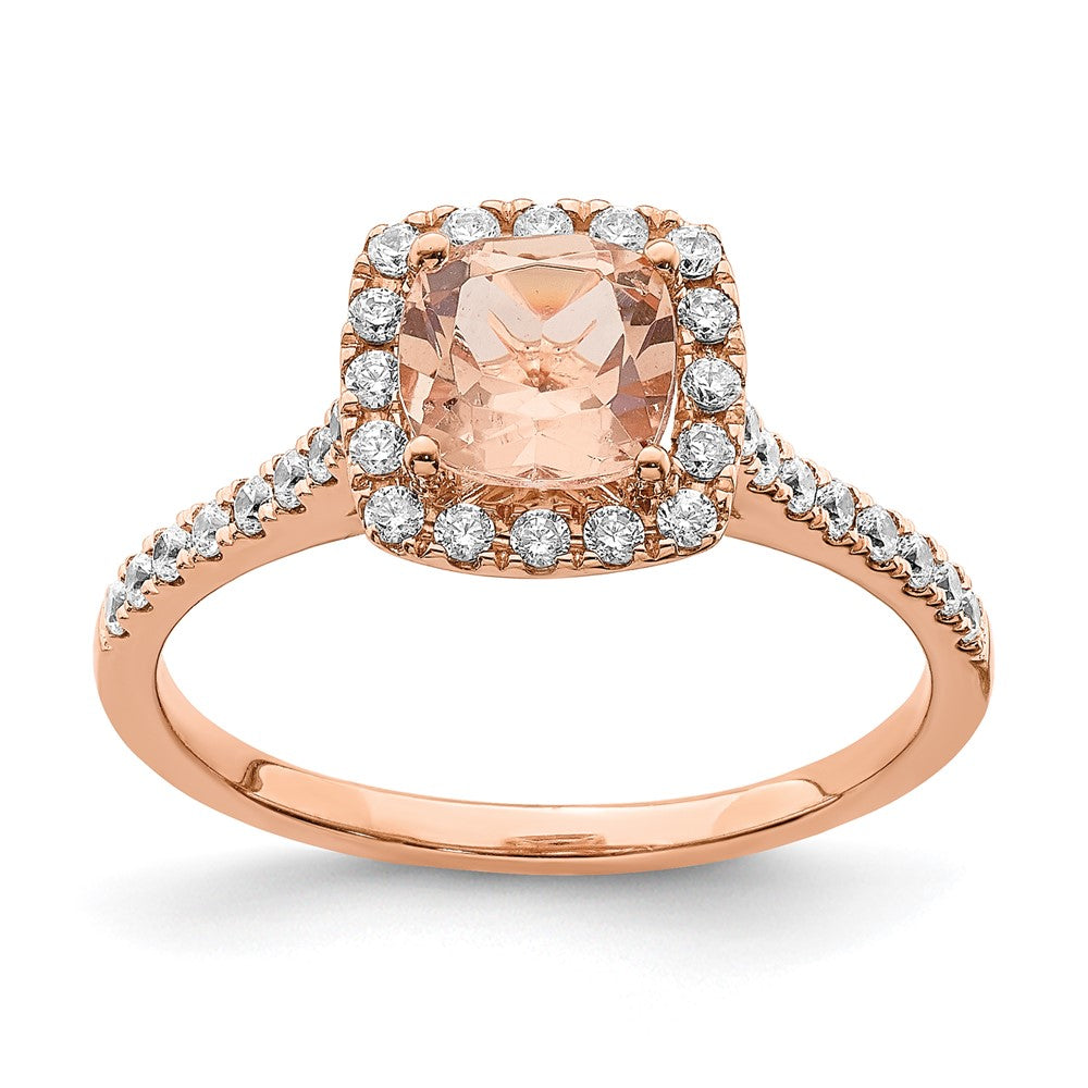 14kr 1/4 ct Lab Grown Diamond VS/SI+ G+ & Morganite Halo Engagement Ring