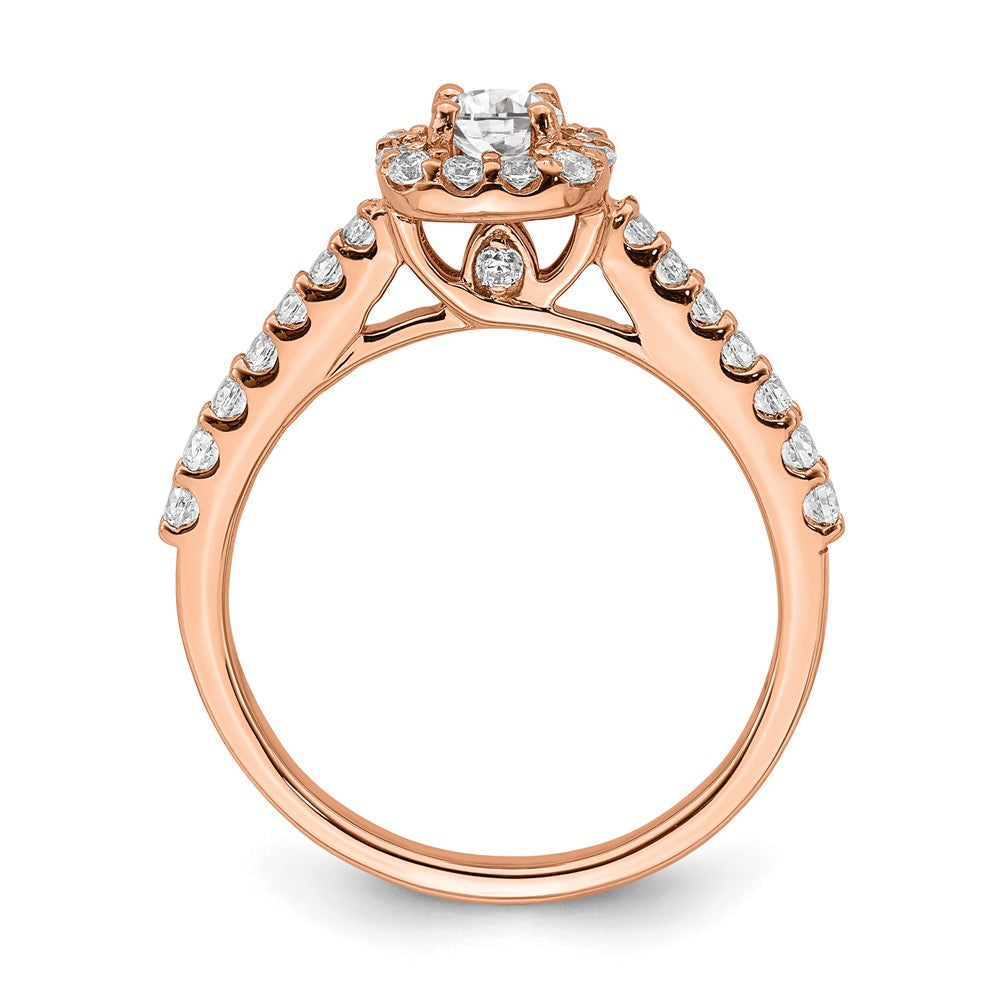 14k Rose Gold 3/4ct Lab Grown Diamond VS/SI+ G+ Complete Halo Eng Ring