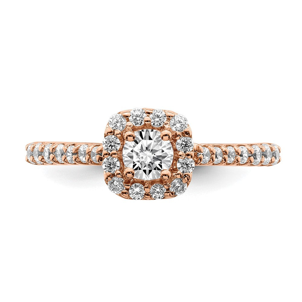 14k Rose Gold 3/4ct Lab Grown Diamond VS/SI+ G+ Complete Halo Eng Ring
