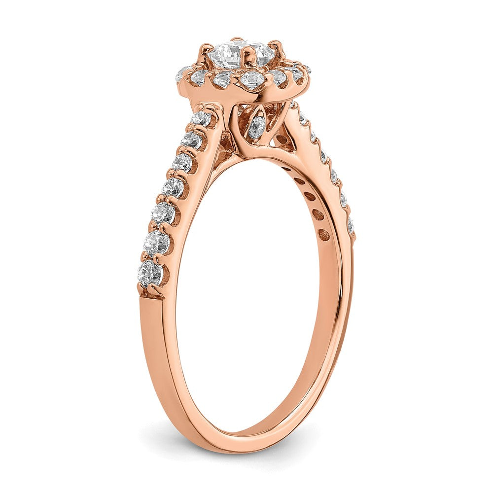 14k Rose Gold 3/4ct Lab Grown Diamond VS/SI+ G+ Complete Halo Eng Ring