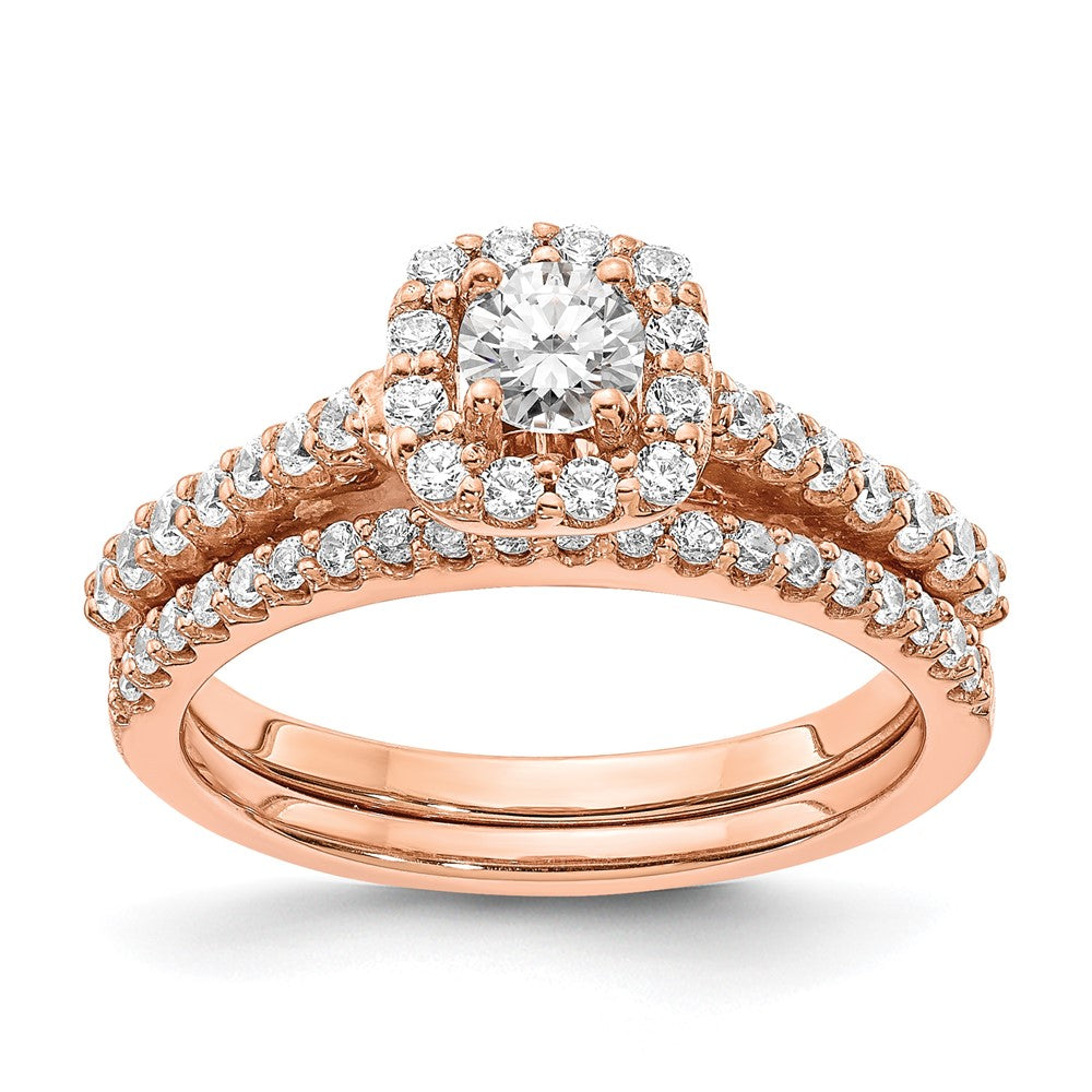 14k Rose Gold 3/4ct Lab Grown Diamond VS/SI+ G+ Complete Halo Eng Ring