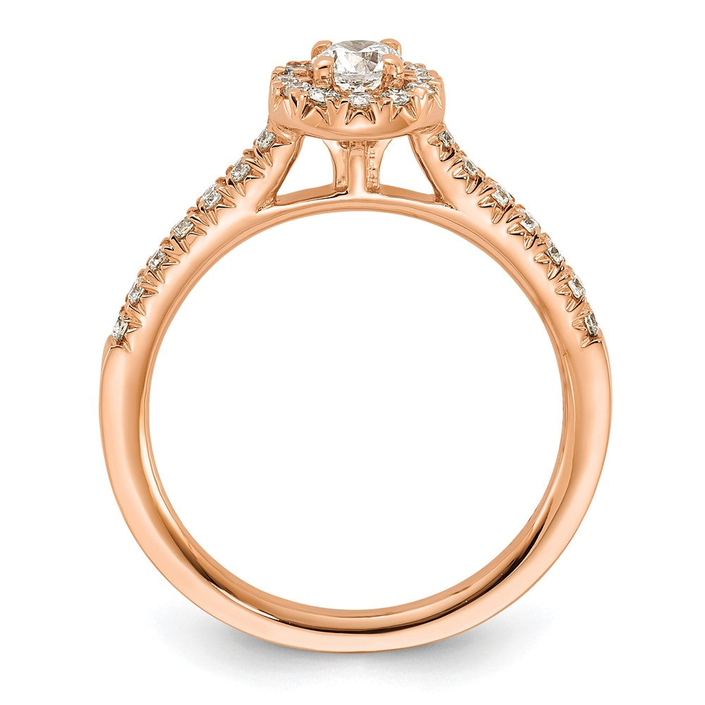 14k Rose Gold 1/2ct Lab Grown Dia VS/SI+ G+ Round Comp Halo Eng Ring