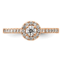 14k Rose Gold 1/2ct Lab Grown Dia VS/SI+ G+ Round Comp Halo Eng Ring