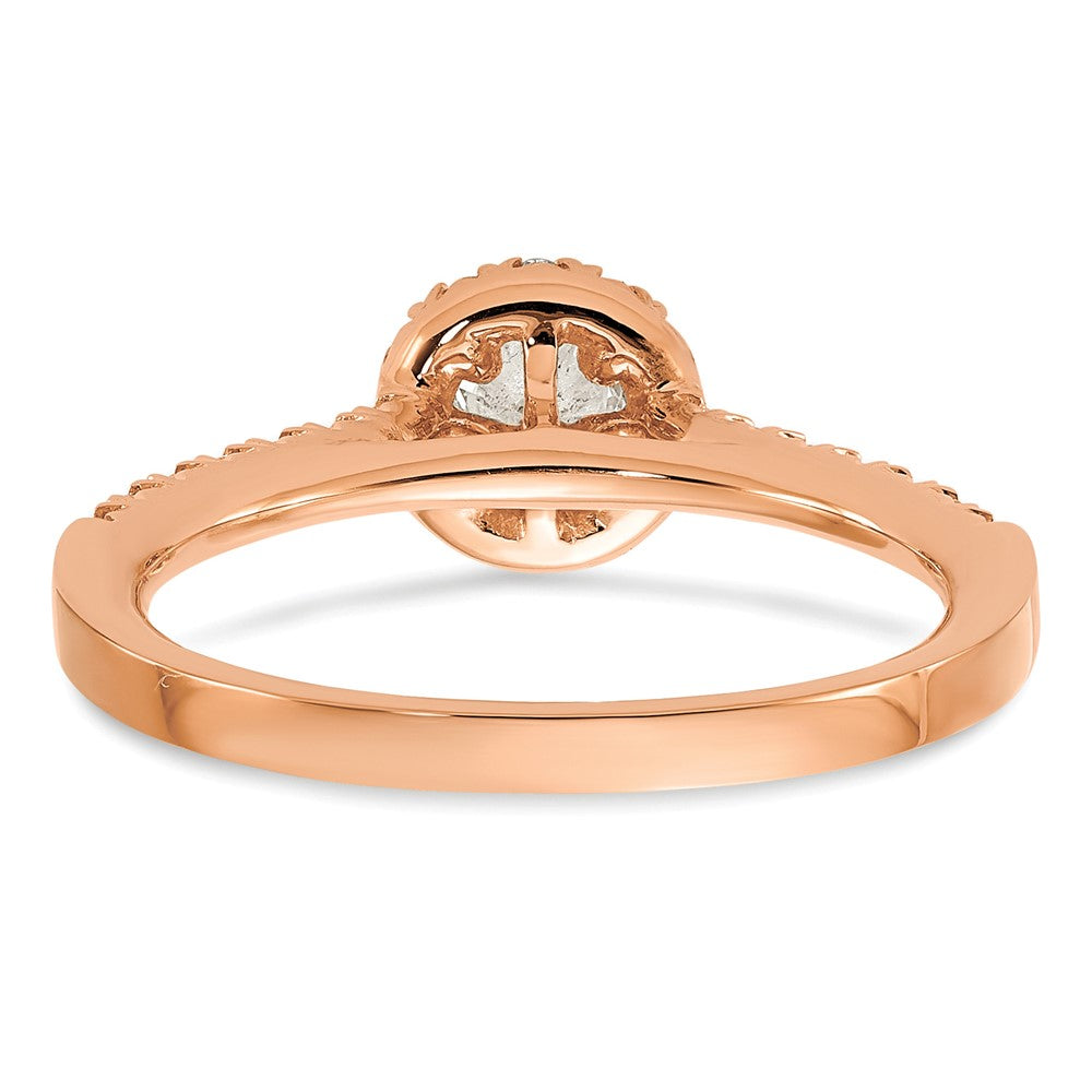 14k Rose Gold 1/2ct Lab Grown Dia VS/SI+ G+ Round Comp Halo Eng Ring