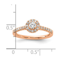 14k Rose Gold 1/2ct Lab Grown Dia VS/SI+ G+ Round Comp Halo Eng Ring