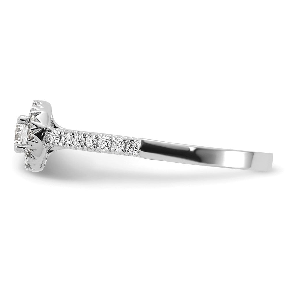 14k White Gold 1/2ct Lab Grown Dia VS/SI+ G+ Round Comp Halo Eng Ring