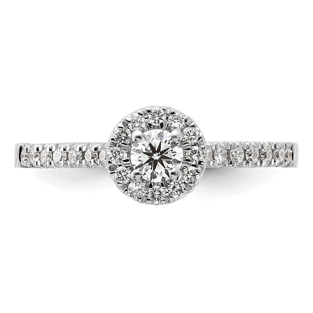 14k White Gold 1/2ct Lab Grown Dia VS/SI+ G+ Round Comp Halo Eng Ring