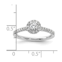 14k White Gold 1/2ct Lab Grown Dia VS/SI+ G+ Round Comp Halo Eng Ring