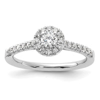 14k White Gold 1/2ct Lab Grown Dia VS/SI+ G+ Round Comp Halo Eng Ring