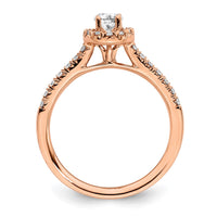 14k Rose Gold 3/4ct Lab Grown Dia VS/SI+ G+ Round Comp Halo Eng Ring