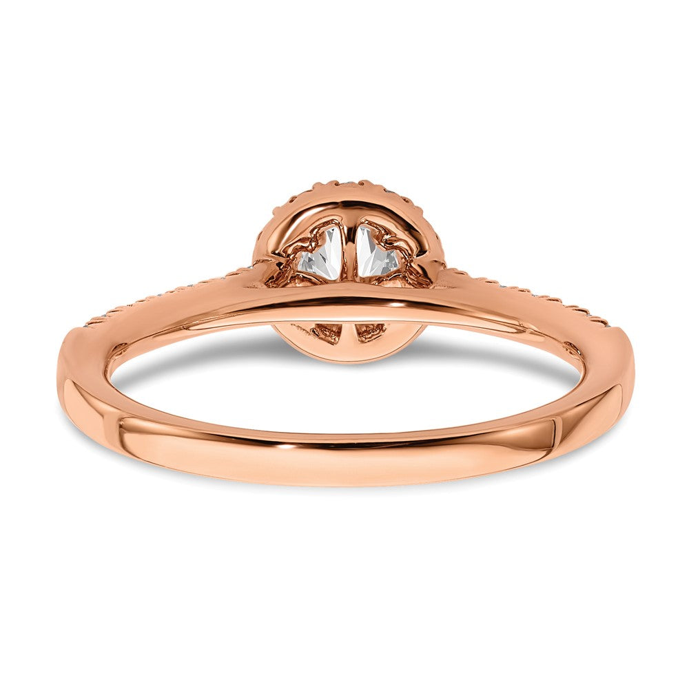 14k Rose Gold 3/4ct Lab Grown Dia VS/SI+ G+ Round Comp Halo Eng Ring