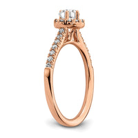 14k Rose Gold 3/4ct Lab Grown Dia VS/SI+ G+ Round Comp Halo Eng Ring