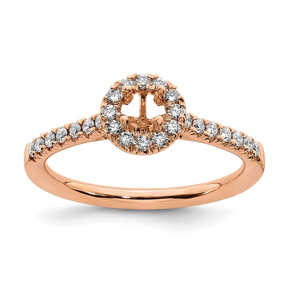 14k Rose Gold 3/4ct Lab Grown Dia VS/SI+ G+ Round Comp Halo Eng Ring