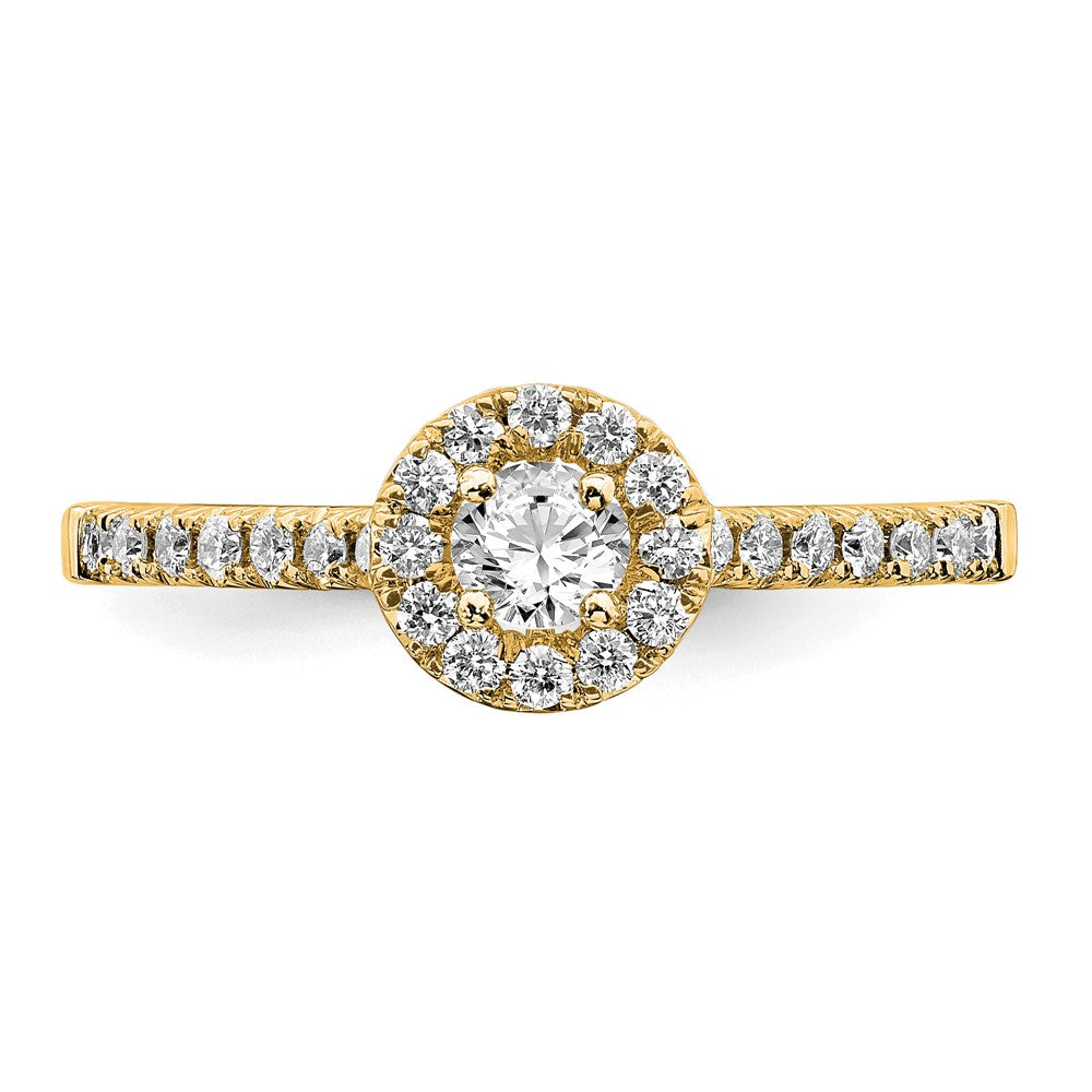 14k 3/4ct Lab Grown Diamond VS/SI+ G+ Round Comp Halo Eng Ring