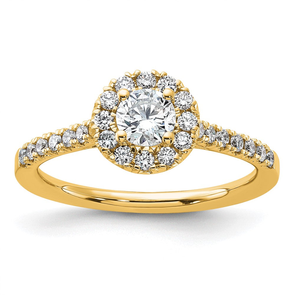 14k 3/4ct Lab Grown Diamond VS/SI+ G+ Round Comp Halo Eng Ring