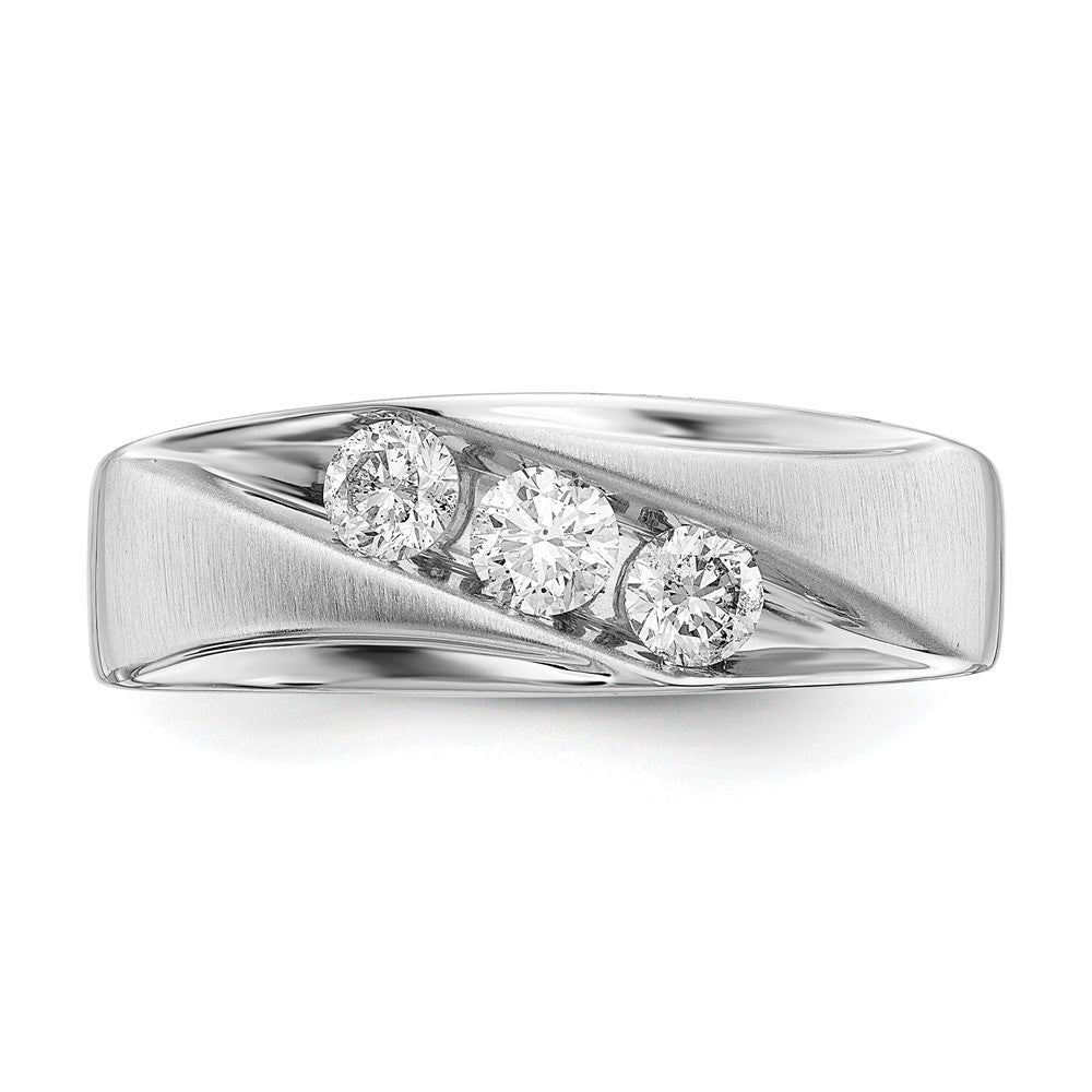 14k 5/8 ct White Gold Lab Grown Dia VS/SI+ G+ 3 Stone Complete Men's Ring
