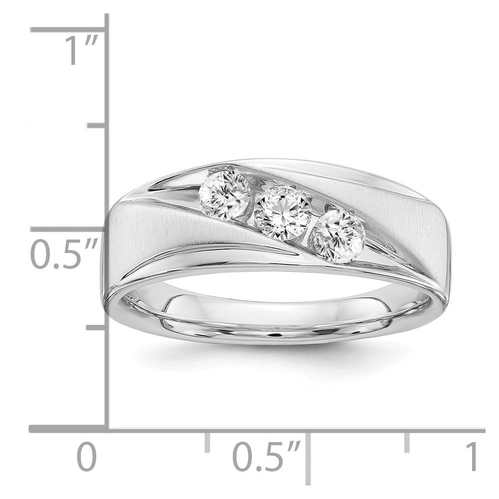 14k 5/8 ct White Gold Lab Grown Dia VS/SI+ G+ 3 Stone Complete Men's Ring