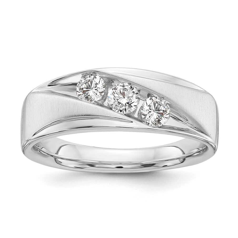 14k 5/8 ct White Gold Lab Grown Dia VS/SI+ G+ 3 Stone Complete Men's Ring