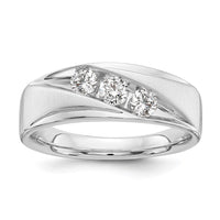 14k 5/8 ct White Gold Lab Grown Dia VS/SI+ G+ 3 Stone Complete Men's Ring